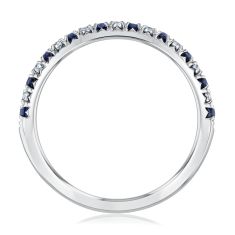 Blue Sapphire and 1/6ctw Diamond 14k White Gold Wedding Band