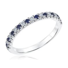 Blue Sapphire and 1/6ctw Diamond 14k White Gold Wedding Band