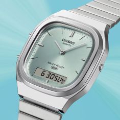Casio Vintage Light Blue Dial Stainless Steel Analog-Digital Watch 40.9x35.8mm - AQ240E-2A