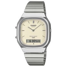 Casio Vintage Matte White Dial Stainless Steel Analog-Digital Watch 40.9x35.8mm - AQ240E-7A2