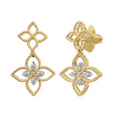 Roberto Coin Princess Flower Open Frame 1/20ctw Diamond Drop 18k Yellow Gold Drop Earrings 1