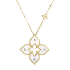 Roberto Coin Venetian Princess Diamond Accent White Enamel 18k Yellow Gold Pendant Necklace 1