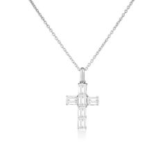 Roberto Coin Tiny Treasures 1ctw Emerald-Cut Diamond 18k White Gold Cross Necklace Roberto Coin Tiny Treasures 1ctw Emerald-Cut Diamond 18k White Gold Cross Necklace