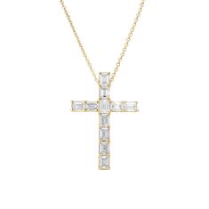 Roberto Coin Classic Diamond 4 5/8ctw Emerald Cut Eternity 18k Yellow Gold Cross Pendant Necklace Roberto Coin Classic Diamond 4 5/8ctw Emerald Cut Eternity 18k Yellow Gold Cross Pendant Necklace