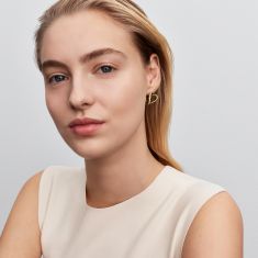 Pandora Essence Organically Shaped Stone-Set Heart Gold-Plated Hoop Earrings