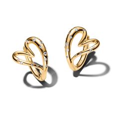 Pandora Essence Organically Shaped Stone-Set Heart Gold-Plated Hoop Earrings Pandora Essence Organically Shaped Stone-Set Heart Gold-Plated Hoop Earrings