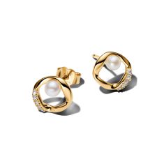 Pandora Essence Organically Shaped Pavé Circle & Treated Freshwater Cultured Pearl Gold-Plated Stud Earrings Pandora Essence Organically Shaped Pavé Circle & Treated Freshwater Cultured Pearl Gold-Plated Stud Earrings