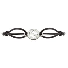 Gucci Interlocking Sterling Silver Black Cord Bracelet