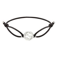 Gucci Interlocking Sterling Silver Black Cord Bracelet Gucci Interlocking Sterling Silver Black Cord Bracelet