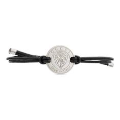 Gucci Crest Sterling Silver Black Leather Cord Bracelet with Charm