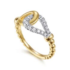 Gabriel & Co. 1/3ctw Diamond 14k Two-Tone Gold Bujukan Stirrup Link Ring