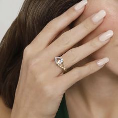 Gabriel & Co. 1/3ctw Diamond 14k Two-Tone Gold Bujukan Stirrup Link Ring