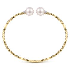 Gabriel & Co. Freshwater Cultured Pearl and Diamond 14k Yellow Gold Bujukan Split Bangle