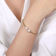 Gabriel & Co. Freshwater Cultured Pearl and Diamond 14k Yellow Gold Bujukan Split Bangle