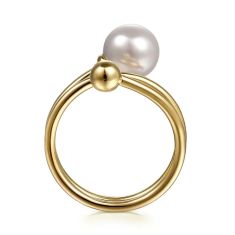 Gabriel & Co. Freshwater Cultured Pearl 14k Yellow Gold Bypass Ring