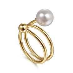 Gabriel & Co. Freshwater Cultured Pearl 14k Yellow Gold Bypass Ring
