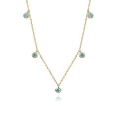 Gabriel & Co. London Blue Topaz 14k Yellow Gold Droplet Station Necklace 1