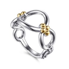 Gabriel & Co. Sterling Silver and 14k Yellow Gold Bujukan Round Link Chain Ring