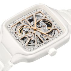 Rado True Square Automatic Open Heart Sparkling White Ceramic Watch 38mm - R27073722