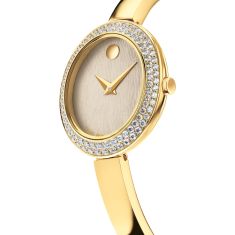 Movado Museum Bangle Lab Grown Diamond Beige Dial Gold-Tone Watch 25mm - 0608035