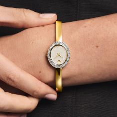 Movado Museum Bangle Lab Grown Diamond Beige Dial Gold-Tone Watch 25mm - 0608035