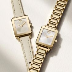 Movado BOLD Evolution 2.0 Mini Champagne Dial Leather Strap Watch 20x23mm - 3601381