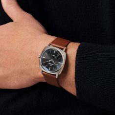 Movado Kingmatic Automatic Black Dial Brown Leather Strap Watch 35mm - 3650237