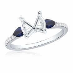 Blue Sapphire and 1/10ctw Diamond 14k White Gold Engagement Ring Setting 1