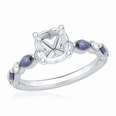 Blue Sapphire and 1/5ctw Diamond 14k White Gold Engagement Ring Setting 1