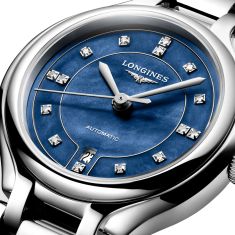Longines PrimaLuna Automatic Diamond Blue Mother-of-Pearl Dial Stainless Steel Watch 30mm - L81234976