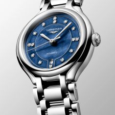 Longines PrimaLuna Automatic Diamond Blue Mother-of-Pearl Dial Stainless Steel Watch 30mm - L81234976