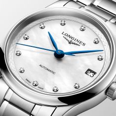 Longines Master Collection White Mother-of-Pearl Diamond Accented Dial Stainless Steel Bracelet Watch 34mm - L24504876