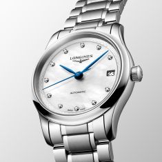 Longines Master Collection White Mother-of-Pearl Diamond Accented Dial Stainless Steel Bracelet Watch 34mm - L24504876