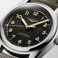 Longines Spirit Pilot Automatic Black Dial Green Rubber Strap Watch 39mm - L38094539