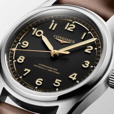 Longines Spirit Pilot Black Dial Brown Leather Strap Watch 39mm - L38094532