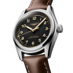 Longines Spirit Pilot Black Dial Brown Leather Strap Watch 39mm - L38094532