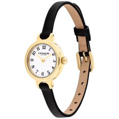 COACH Iris White Dial Black Leather Strap Watch 22.5mm - 14504654-T