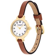 COACH Iris White Dial Saddle Brown Leather Strap Watch 22.5mm - 14504656-T