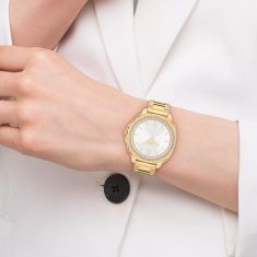 COACH Kitt Crystal Accent Silver Dial Gold-Tone Stainless Steel Bracelet Watch 34mm - 14504636-T