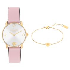 COACH Elliot Blush Pink Leather Strap Watch and Heart Bracelet Gift Set 28mm - 14000137 COACH Elliot Blush Pink Leather Strap Watch and Heart Bracelet Gift Set 28mm - 14000137