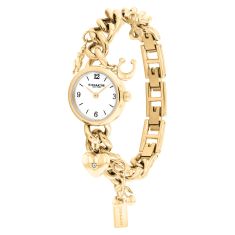 COACH Iris White Dial Gold-Tone Stainless Steel Charm Bracelet Watch 22.5mm - 14504648