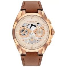 COACH Jackson Navy Dial and Brown Saddle Leather Strap Watch 45mm