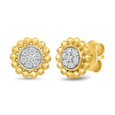 1/10ctw Diamond 10k Yellow Gold Beaded Circle Stud Earrings - 80th Anniversary Bubble Collection 1