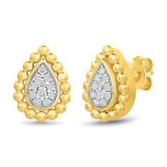 1/5ctw Diamond 10k Yellow Gold Beaded Pear Stud Earrings - 80th Anniversary Bubble Collection