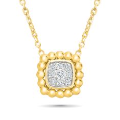 1/10ctw Diamond 10k Yellow Gold Beaded Square Pendant Necklace - 80th Anniversary Bubble Collection 1
