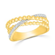 1/6ctw Diamond 10k Yellow Gold Beaded Crossover Ring - 80th Anniversary Bubble Collection 1