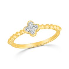 1/10ctw Diamond 10k Yellow Gold Beaded Clover Ring - 80th Anniversary Bubble Collection 1