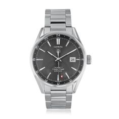 Previously Owned TAG Heuer CARRERA Twin Time Automatic Grey Dial Stainless Steel Watch 41mm - WAR2012