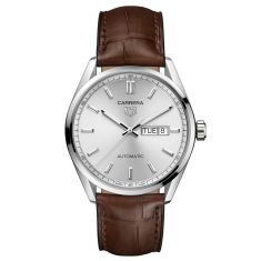Previously Owned TAG Heuer CARRERA Calibre 5 Automatic Day-Date Silver Dial Leather Strap Watch 41mm - WBN2011.FC6484 Previously Owned TAG Heuer CARRERA Calibre 5 Automatic Day-Date Silver Dial Leather Strap Watch 41mm - WBN2011.FC6484