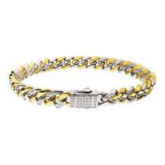 INOX Cubic Zirconia Two-Tone Stainless Steel 8mm Miami Cuban Chain Bracelet 1